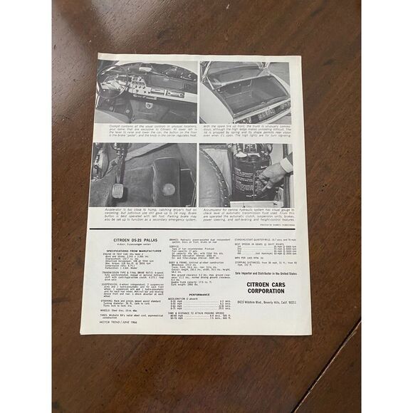 Vintage 1966 Citroen DS-21 Pallas Road Test Automobile Dealer Sales Brochure - Picture 4 of 4